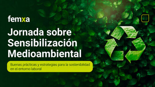 Fondo verde y texto que anuncia la jornada de sensibilización medioambiental de femxa